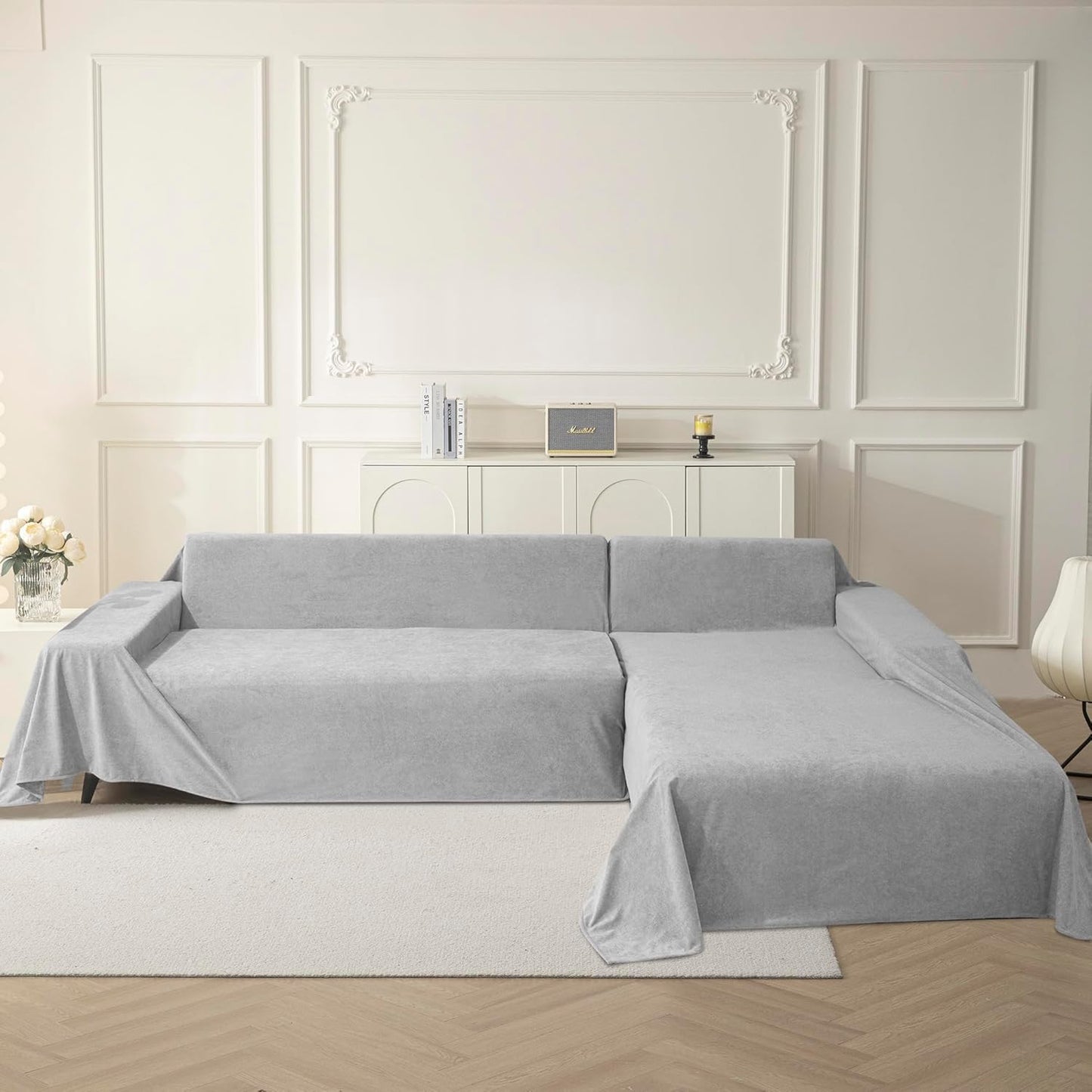 MYSKY HOME Couch Covers for 3 Cushion Couch Sofa Pet Friendly, Couch Cover for Sectional Sofa Furniture Protector Cover, Non Slip Sofa Cover, Sofa Covers Washable, 71"x118", Light Grey