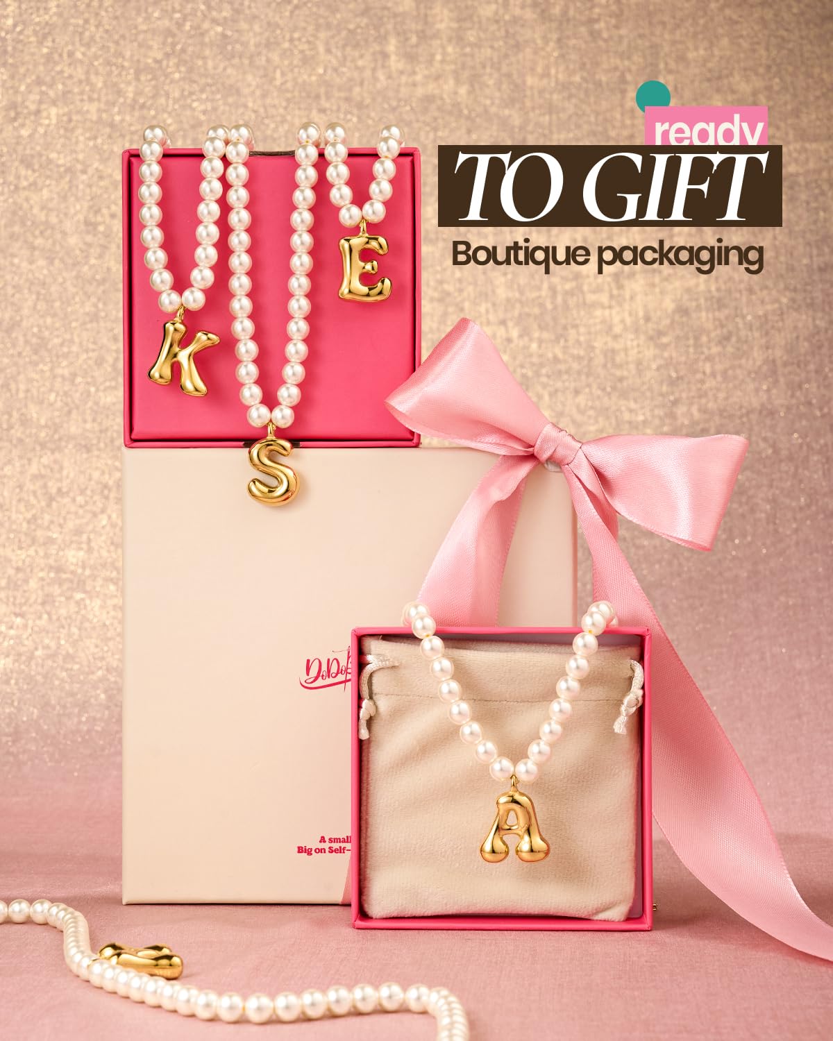 DoDoBeads Pearl Initial Necklace, 18K Gold Plated Stainless Steel Balloon Letter Pendant Y, Non-Tarnish Waterproof Chunky Monogram Jewelry Gifts for Women Teens
