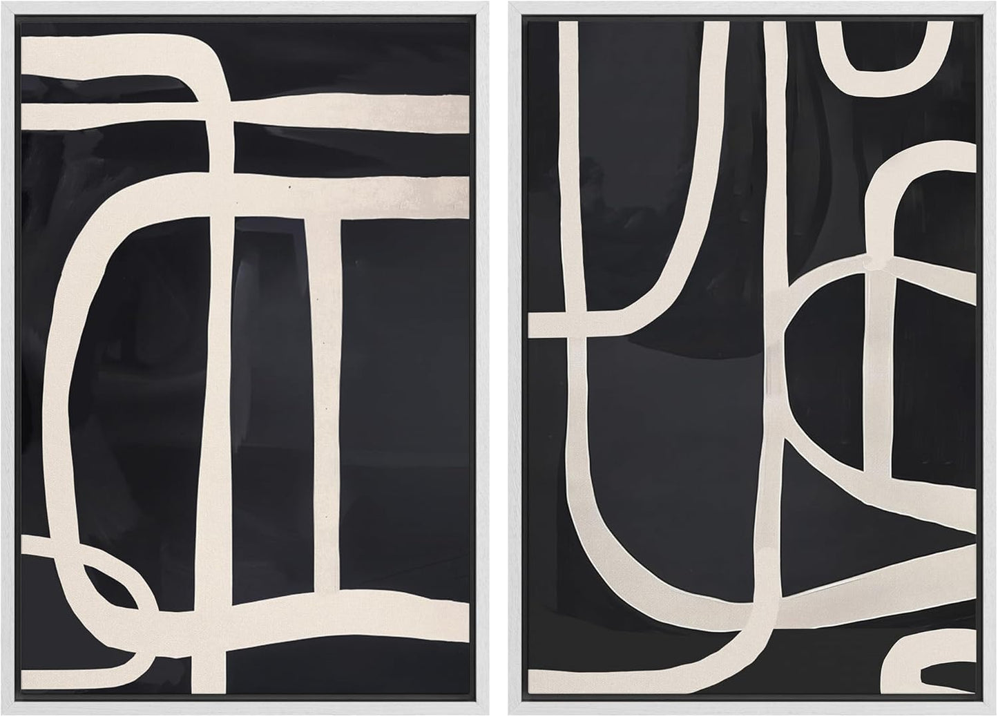 SIGNWIN Framed Canvas Print Wall Art Modern Graphic Black and White Curved Line Patterns Illustrations Modern Art Decorative Contemporary for Living Room, Bedroom, Office - 24"x36"x2 White