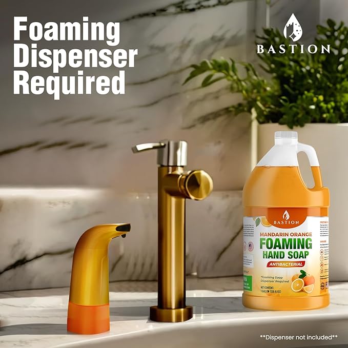 Bastion Foaming Antibacterial Hand Soap: Mandarin Orange Scented Refill 4 Gallons (512 oz) Bulk Hand Wash