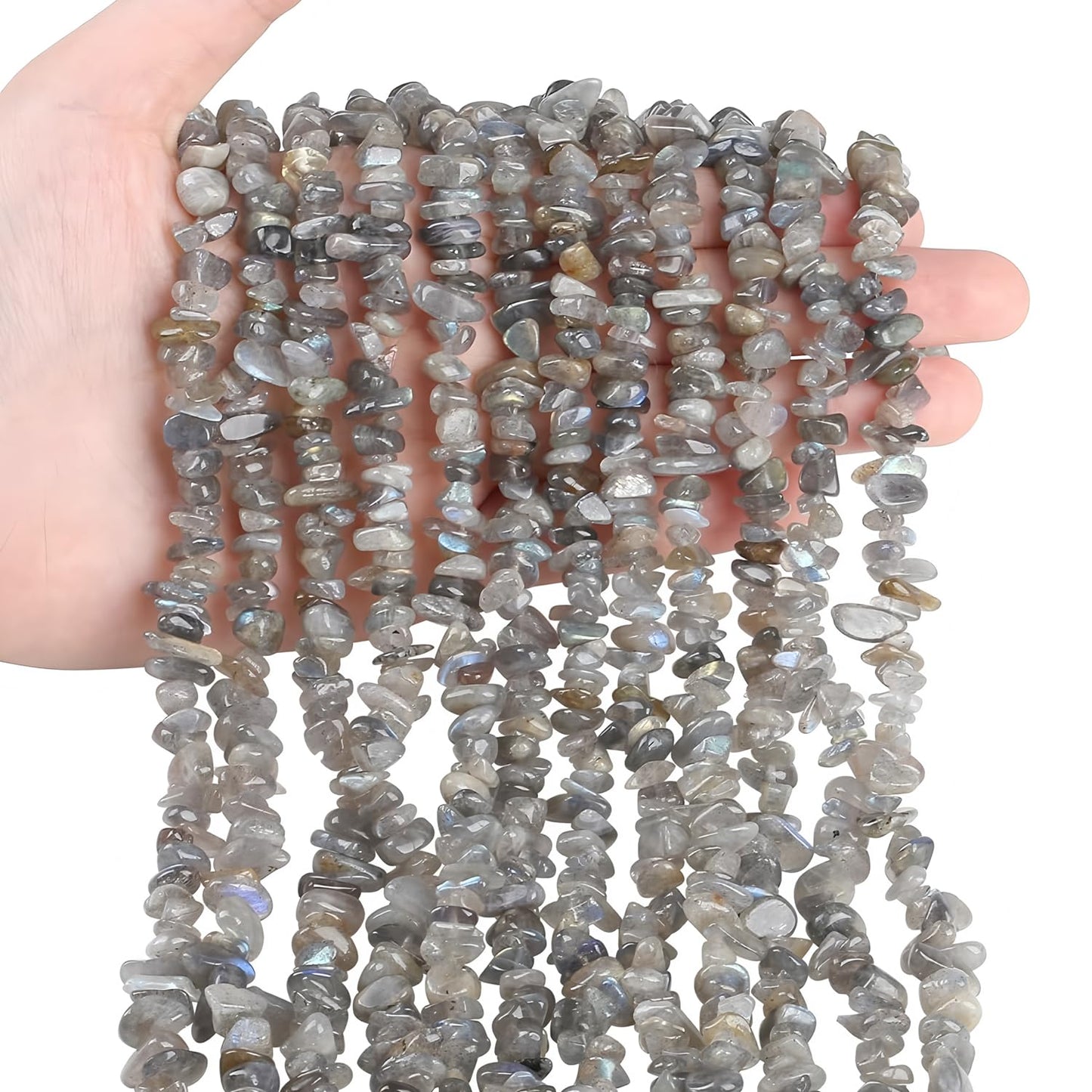 HAAMIIQII 5-8mm Natural Labradorite Chips Irregular Chip Stones Loose Gemstone Energy Healing Beads for Jewelry Making Strand 30 Inch