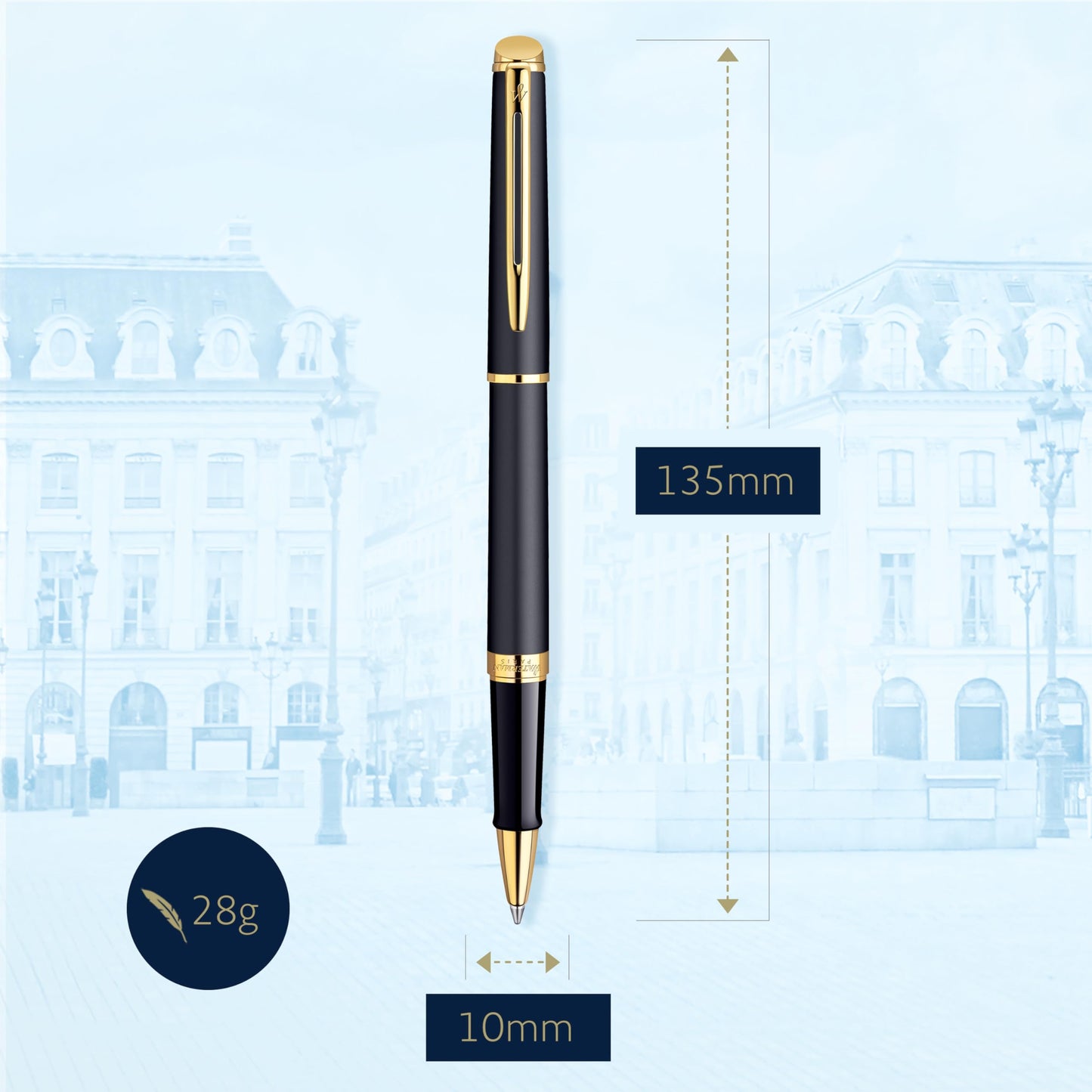Waterman Hémisphère Rollerball Pen, Matte Black with 23k Gold Trim, Fine Point with Black Ink Cartridge, Gift Box