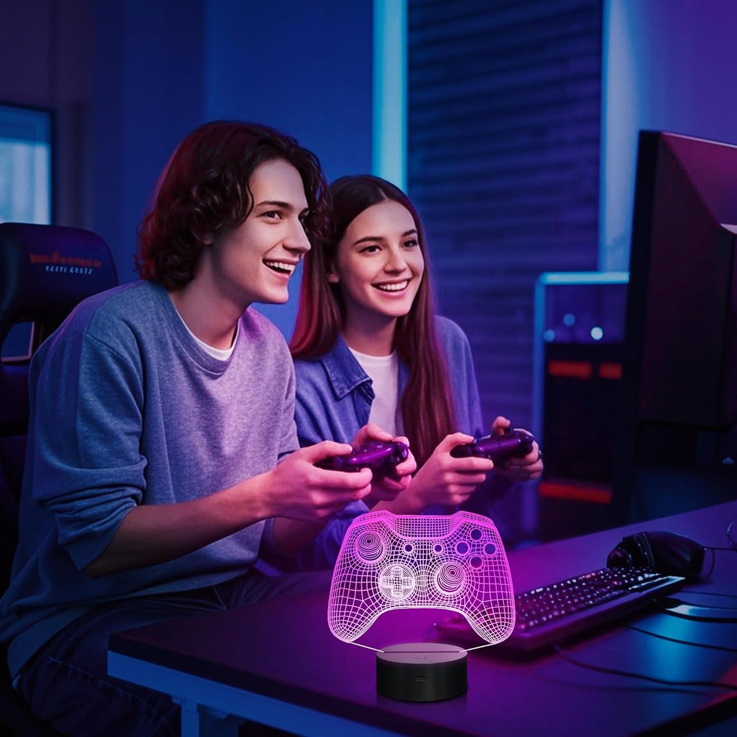 Attivolife Gamepad 3D Illusion Lamp, Controller Night Light with Remote Control + Timer 16 Color Changing Desk Lamp Kids Gamer Room Decor Plug in Best Cool Festival Birthday Gift for Boy Men