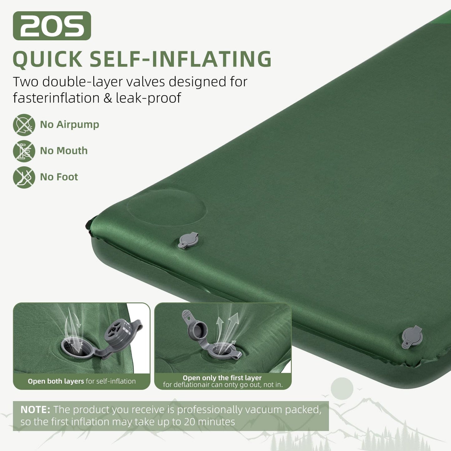 Wevelel Memory Sleeping Pad, 3.1" Ultra-Thick Foam Sleeping Mats for Camping, Easy Inflate&Deflate,9.5 R-Value Insulated Camping Mattress Pad with Pillow, for Car Travel Tent