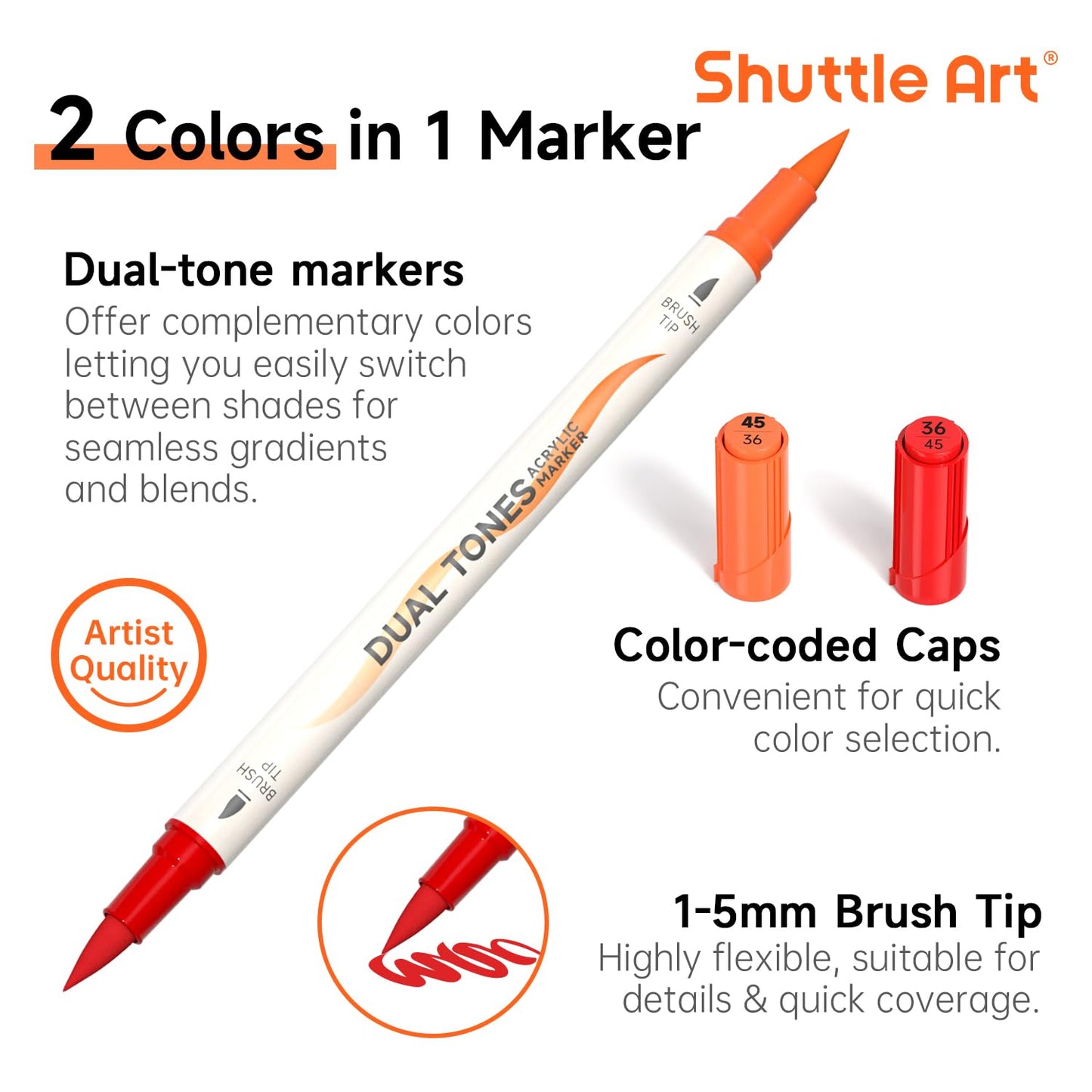 Shuttle Art 120 Colors Dual Tone Acrylic Paint Markers, 60 Pack Acrylic Paint Pens Set for Rock Painting, Ceramic, Wood, Canvas, Glass, Stone, Fabric, Card Making, DIY Crafts & Art Supplies