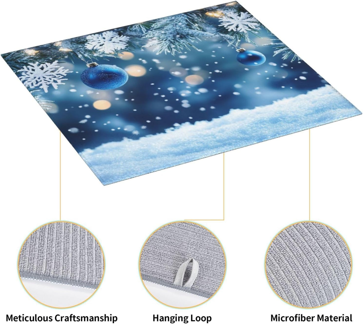 Dish Drying Mat Christmas Blue Ball Snowflake Absorbent Microfiber Non Slip Quick Dry Heat Resistant Holiday Decorative Kitchen Counter Mat for Plates Cups Glasses 16x18 Inch