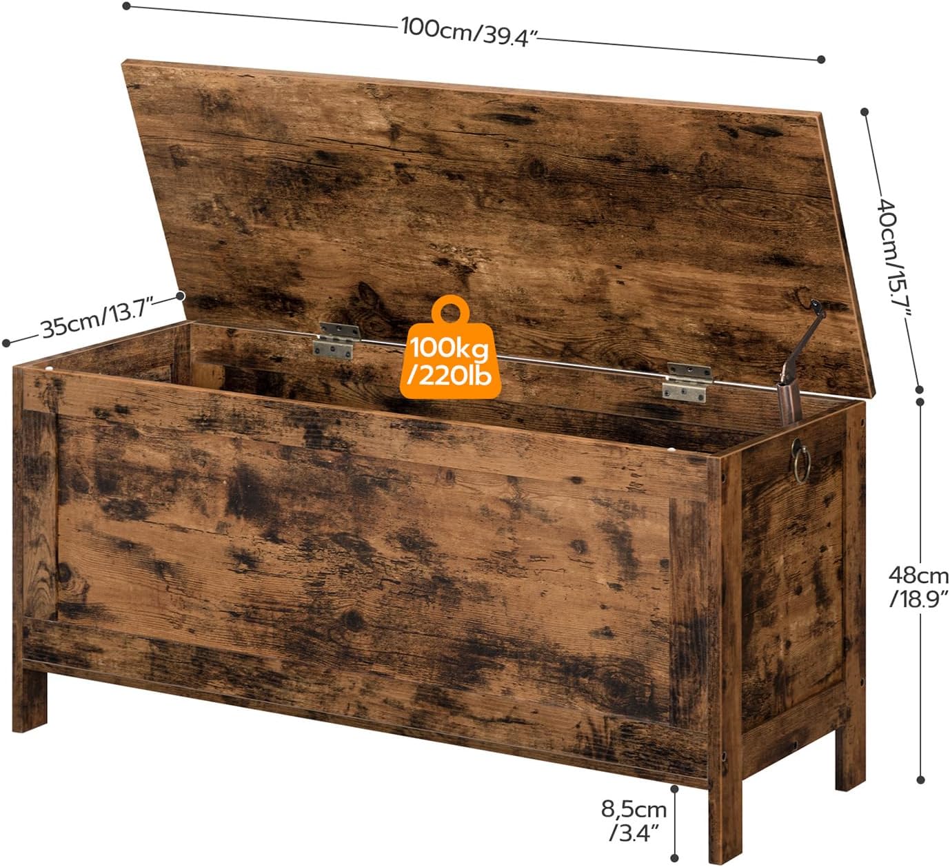 HOOBRO Toy Box, Retro Wooden Look Storage Chest with Safety Hinge, Entryway Storage Bench Supports 220 lb, 39.4 x 15.7 x 18.9 Inches Toy Chest Organizer, Easy Assembly (Rustic Brown) BF100CW01