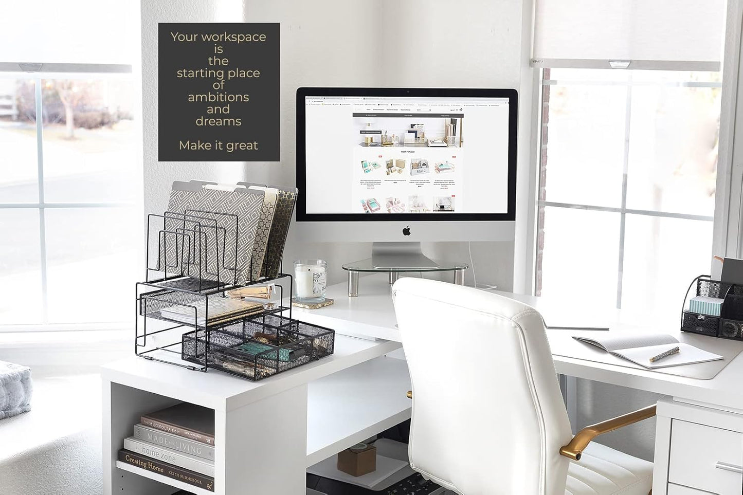 BLU MONACO Black Desk Organizer with File Sorters & Drawer | Metal Mesh Workspace Storage Rack | Desktop Organizer for Office Supplies, Papers & Folders | Multi-Compartment Desk Organization System