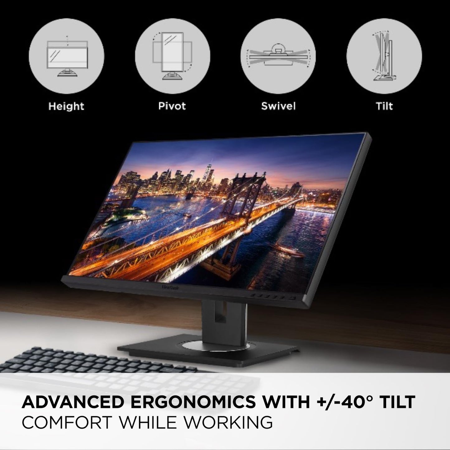 Viewsonic Vg245 24 Inch Ips 1080P Monitor Designed For Surface With Advanced Ergonomics, 60W Usb C, Hdmi And Displayport