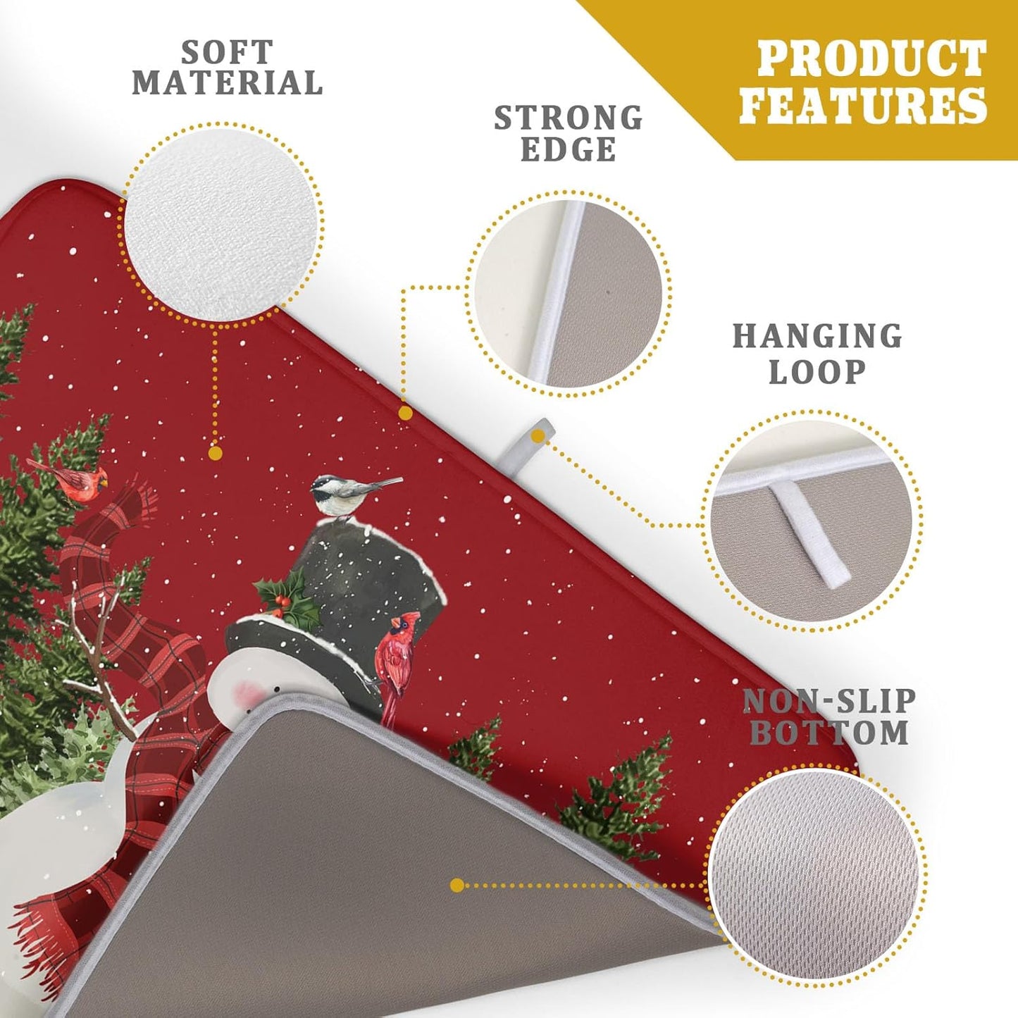 Christmas Dish Drying Mat for Kitchen Counter Red Xmas Snowman Trees Birds Drying Mat 18x24 Inch Winter Holiday Absorbent Dish Drainer Mat Christmas Kitchen Accessories