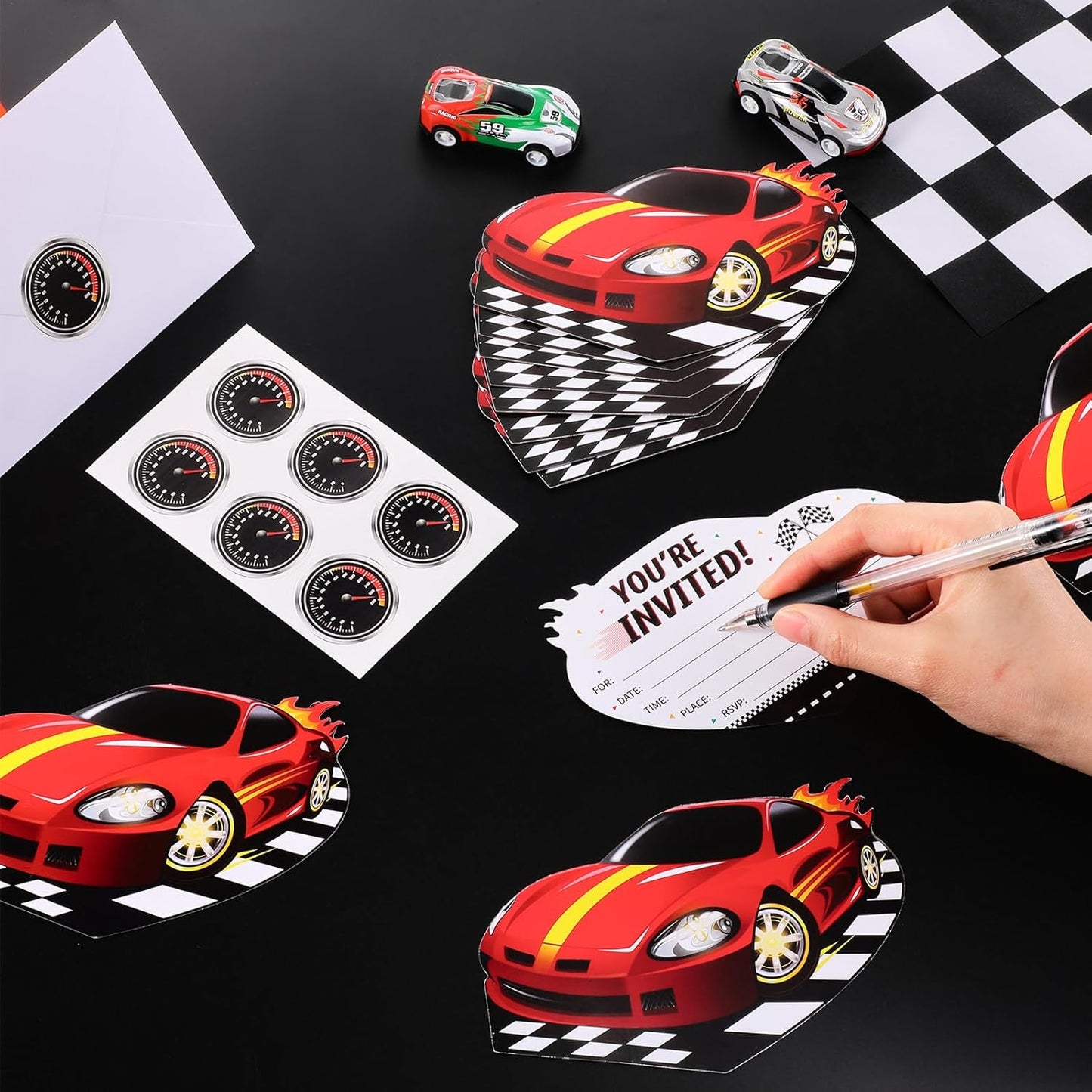 30 Sets Birthday Invitations with Envelopes Stickers Themed Invitations for Girl Boy Birthday Party Supplies Decoration (Race Car)
