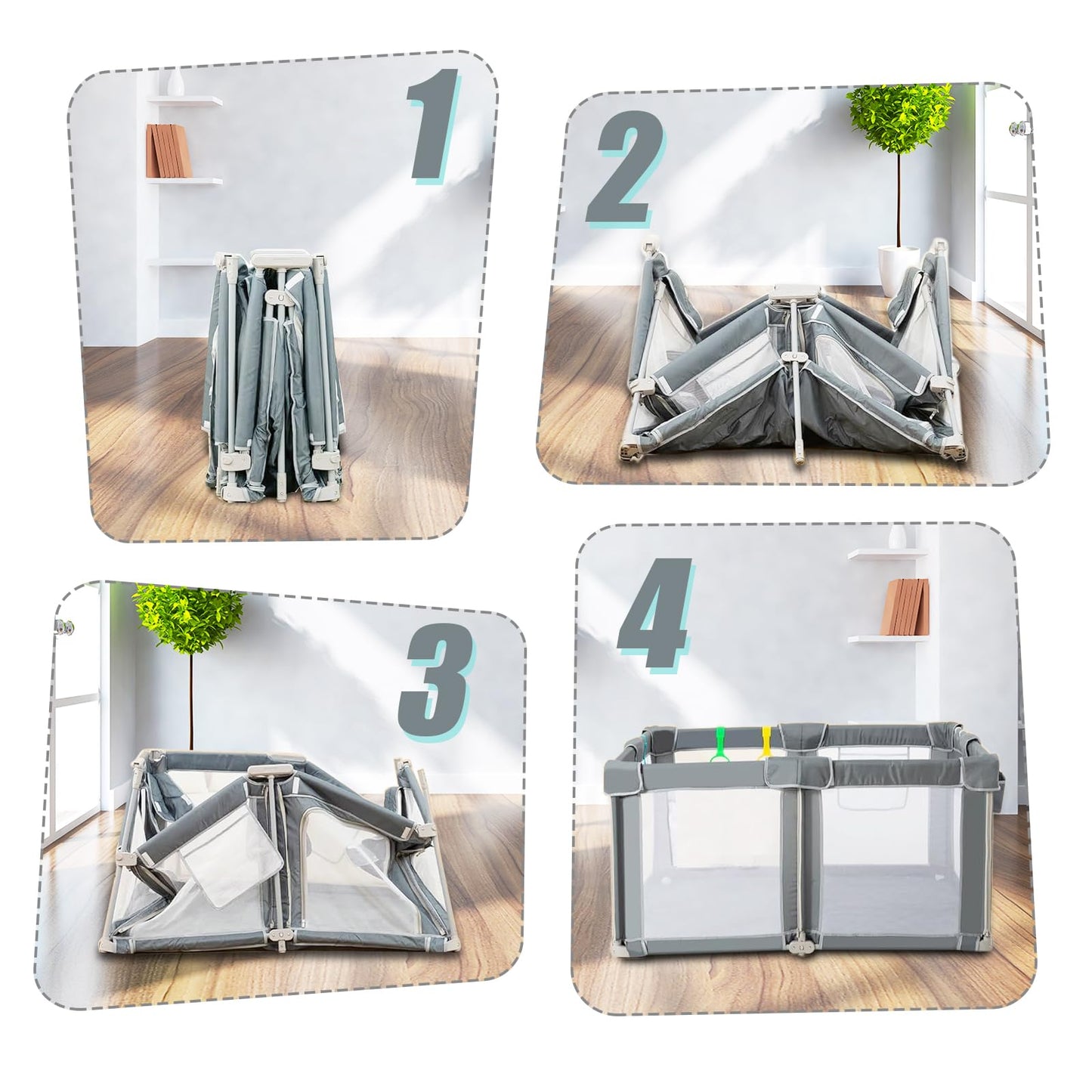 CAPAKIDS Foldable Baby Playpen 59"×71", Out-of-The-Box Ready Playpen for Babies and Toddlers, Portable Play Yard with Breathable Mesh & Gates, Storage Bag & 4 Handlers for Indoor & Outdoor
