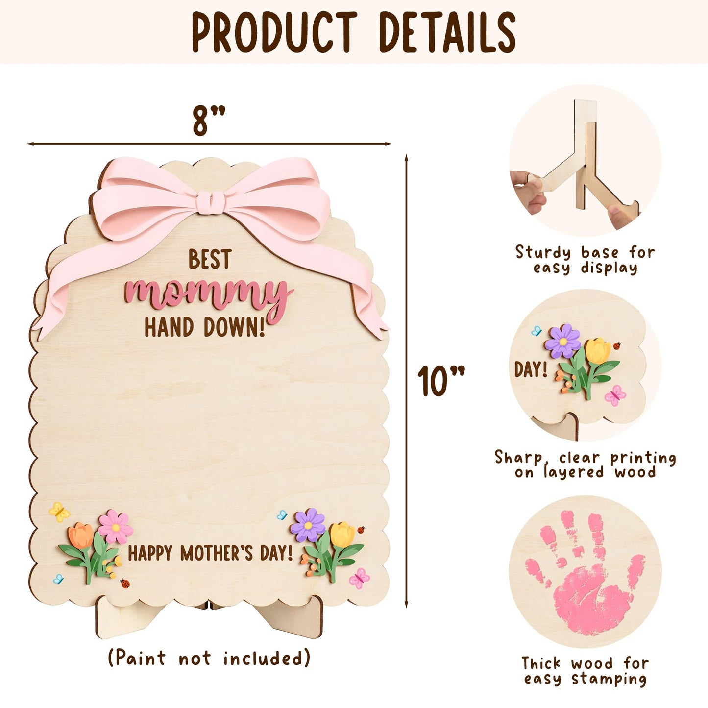 HYPERI DIY Mothers Day Crafts for Kids Handprint Art, Handprints Wooden Rose Flower Bouquet, Mothers Day Gifts for Mom from Kids, for Grandma from Grandkids, Mothers Day Keepsake Craft (Best Mom)