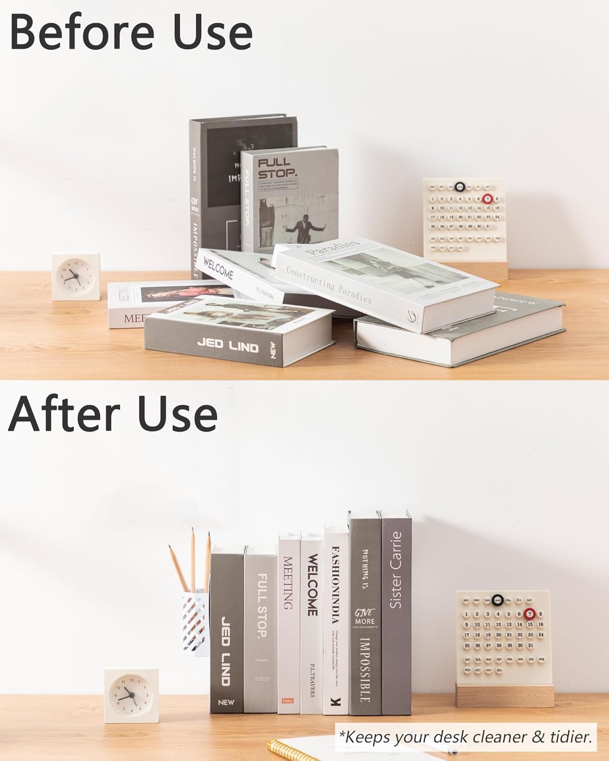 Kingsmile Book Ends, Adjustable Bookends for Shelves, Metal Bookends for Heavy Books, Book Stopper Organzier with Pen Holder for Desk, Kids Room, Office, Classroom, Library, Study Room.(White)