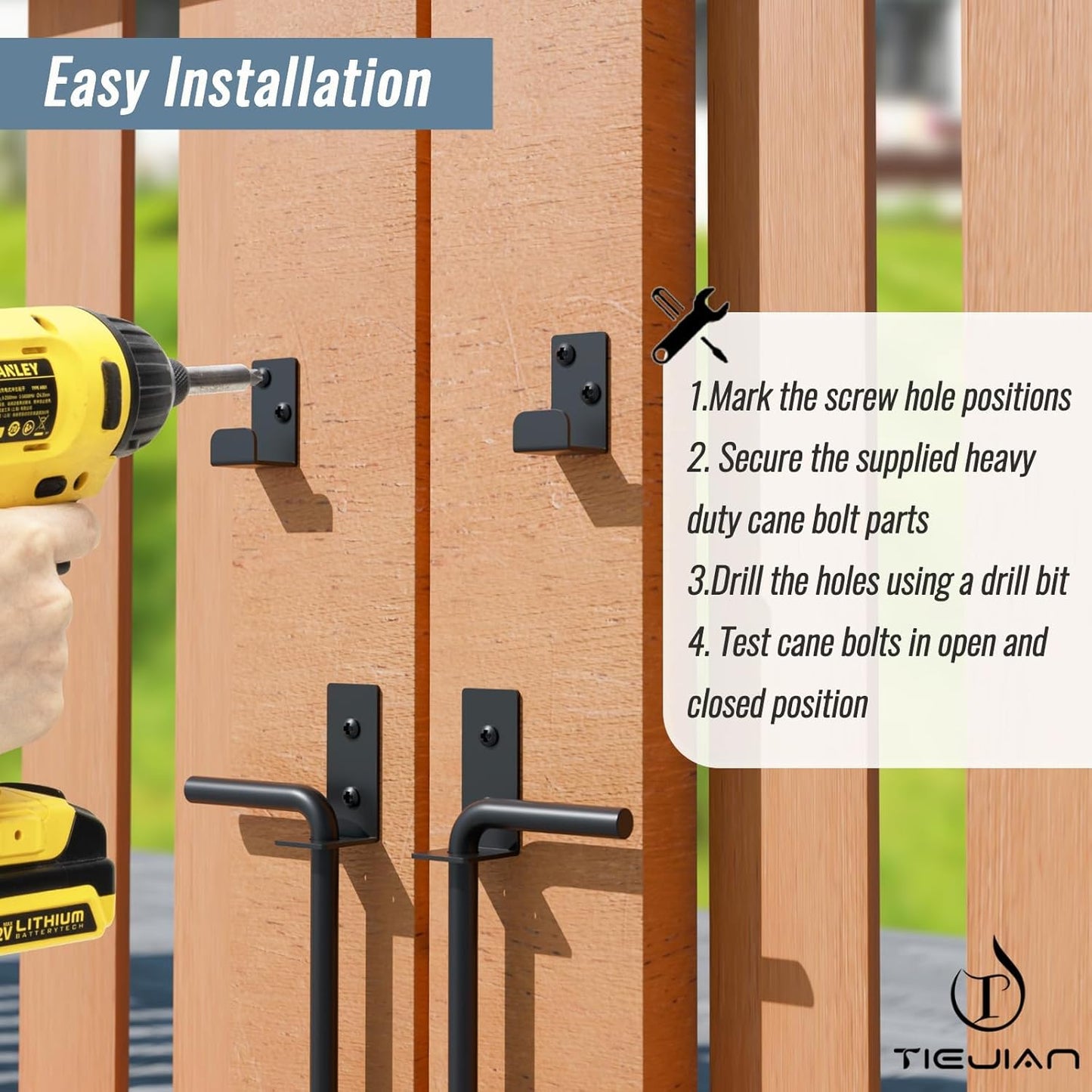 Cane Bolt Heavy Duty Gate Drop Rod 12 Inch Metal Gates Stopper for Wood PVC Vinyl Metal Fences Gates, Gate Ground Latches, Black Finish(2 Pack)