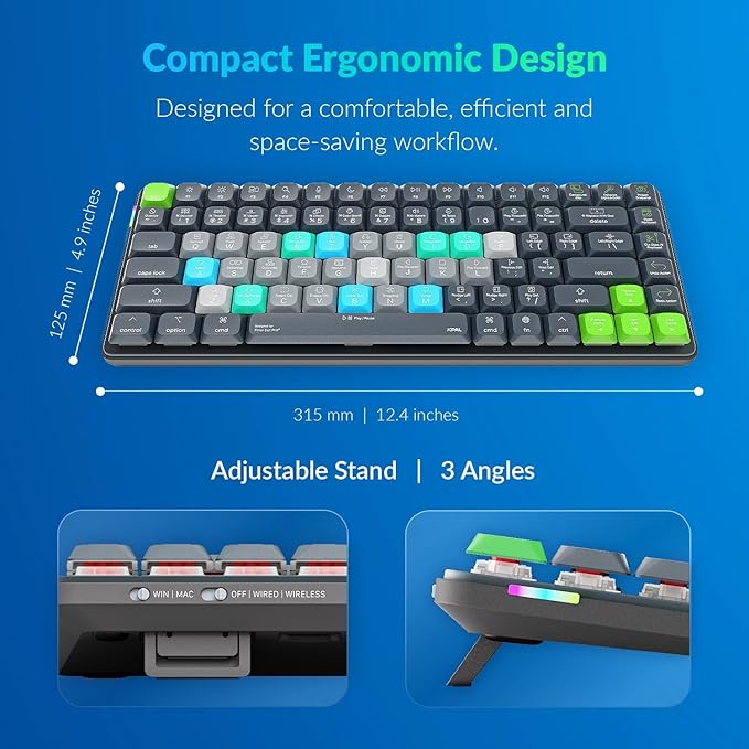 JCPAL Final Cut Pro Keyboard • Dash Wireless Shortcut Keyboard for Mac and PC • Shortcut Hotkeys, Color-Coded Key Guide, Fully Customizable, Compact Low-Profile Design