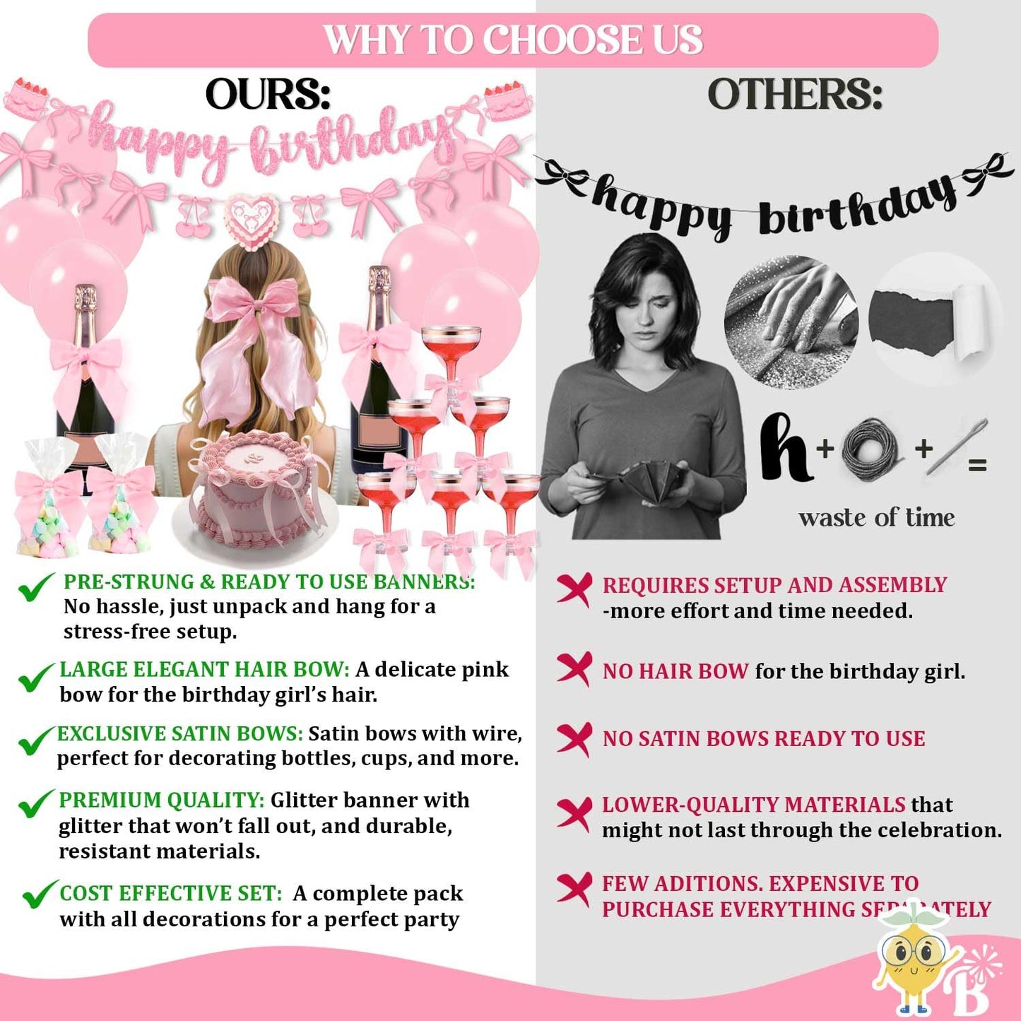 Pink Bow Decor Coquette Party Decorations, Pink Bow Cake Topper, Champagne Glasses, Candles, Balloons, Bow Birthday Party Decorations, Decoracion Moños Cumpleaños Happy Birthday Bow Themed Banner