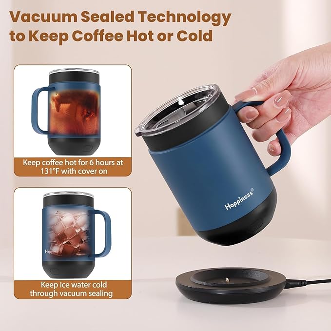 Happiness Smart Heated Coffee Mug,16oz Rechargeable Electric Self Heating Temperature Control Coffee Cup