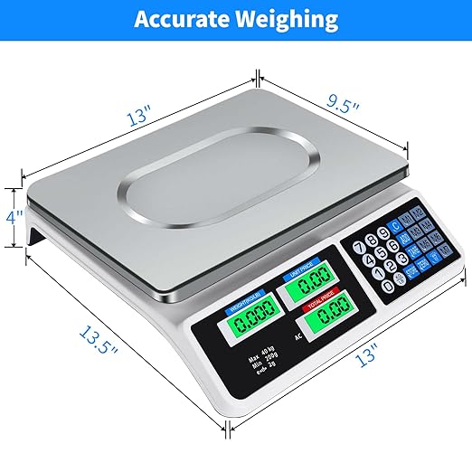 CHENDY 88lb/40kg Digital Commercial Price Scale, Price Computing Scale, Commercial Scale for Food with Dual LCD Display for Farmers Market, Retail Outlets, Meat Shop, Deli