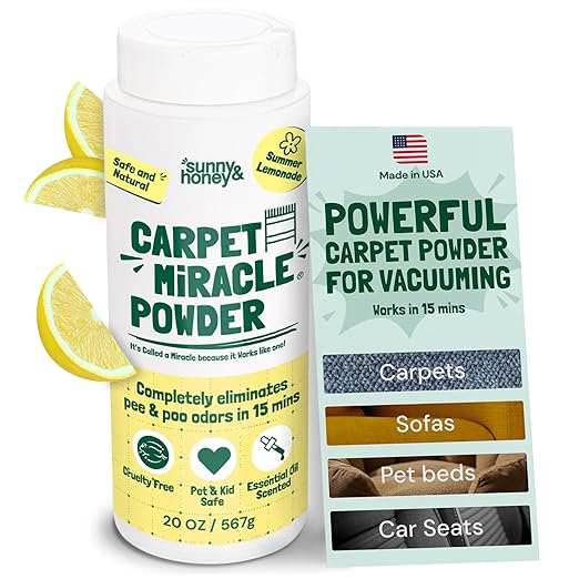 Sunny & Honey Carpet Freshener Powder - 20 oz, Summer Lemonade Scent - Dry Carpet Cleaner with No Residue - Pet & Kid Safe Upholstery Cleaner - Natural Rug Powder Formula