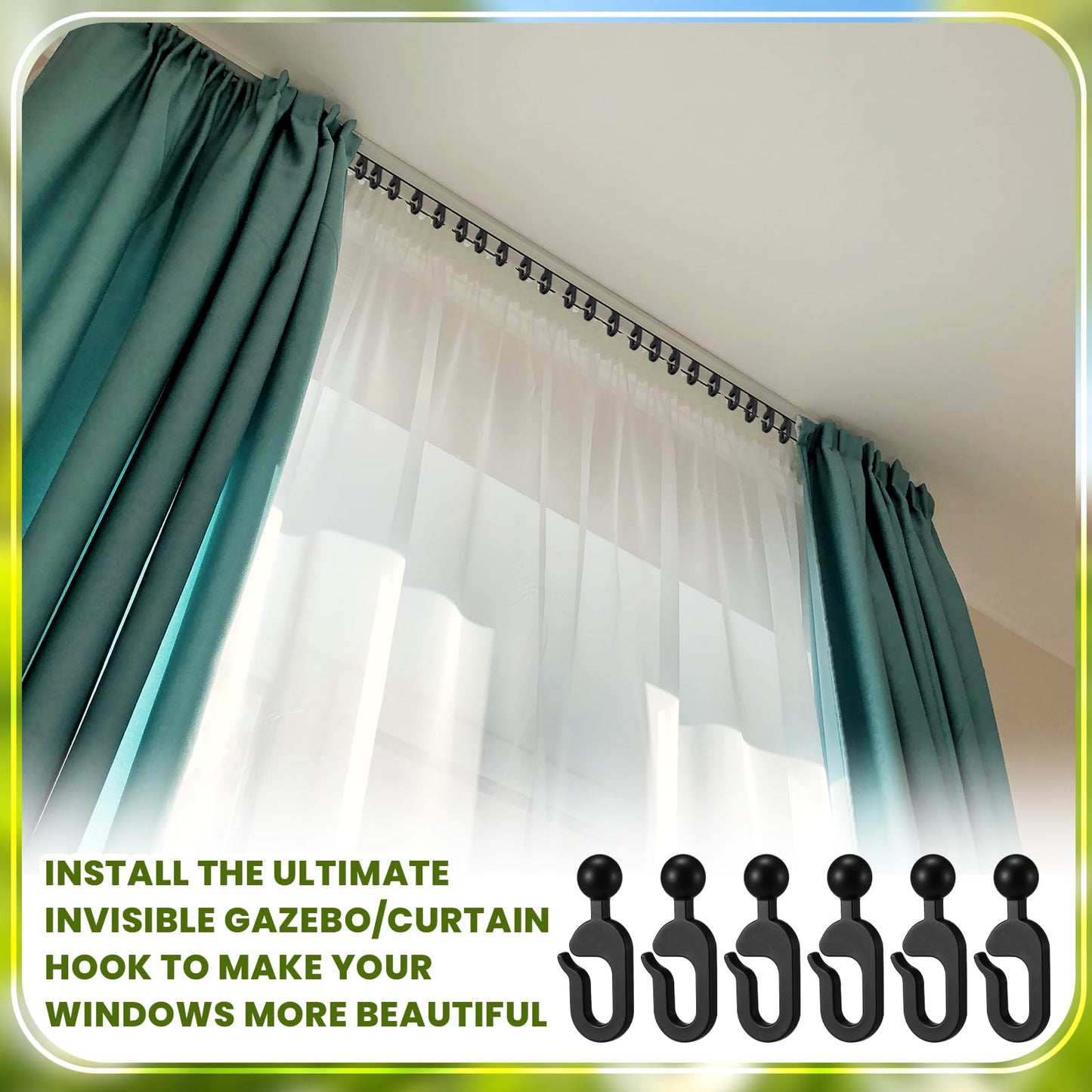 Colingmill 200 Pack Plastic Hooks for Gazebo Curtains and Mosquito Netting Outdoor Hotel Black Curtain Track Hooks Gazebo Replacement Parts Accessories