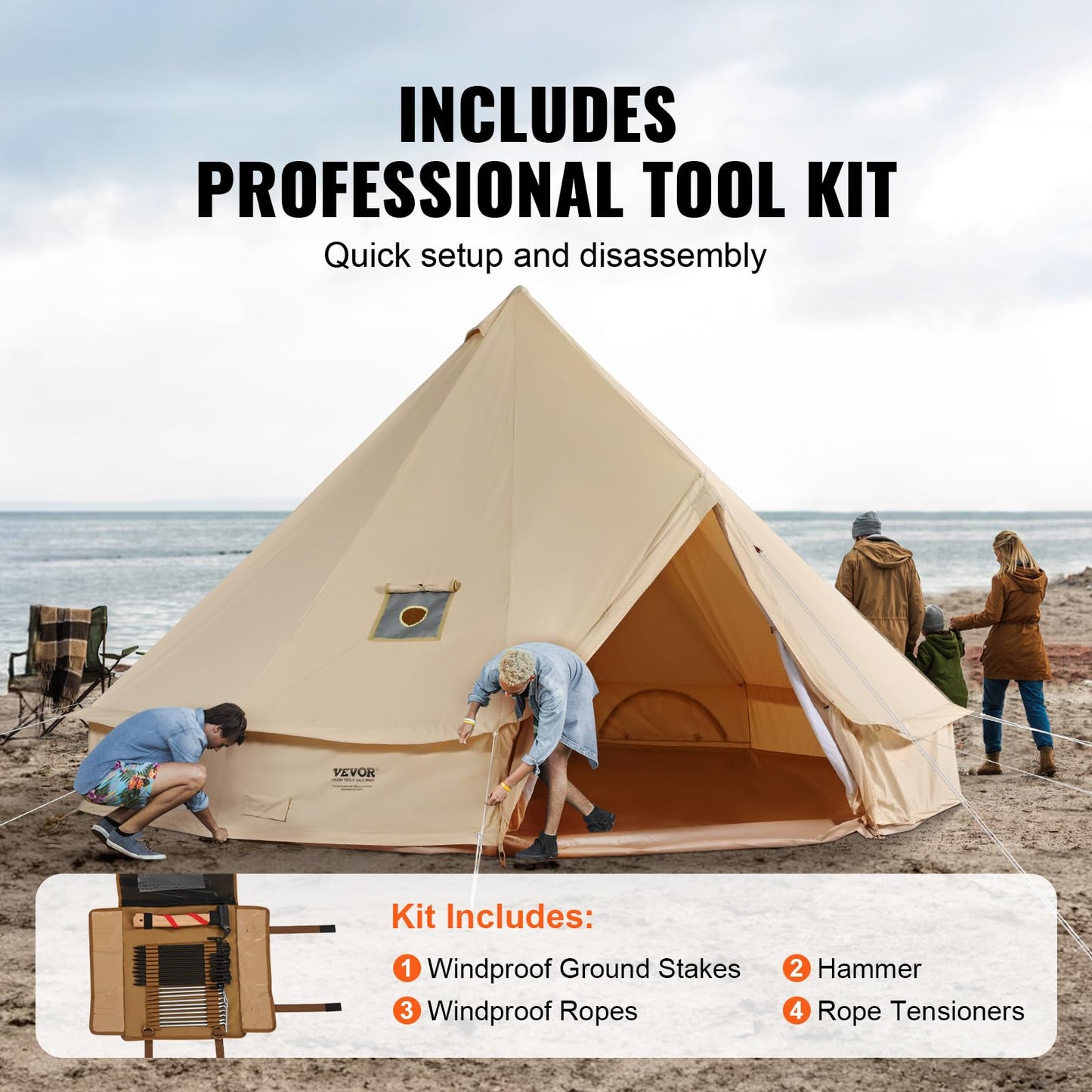 VEVOR Canvas Tent Bell Tent, 4 Seasons 7 m/22.97 ft, for Camping with Stove Jack, Family Camping Outdoor Hunting Party