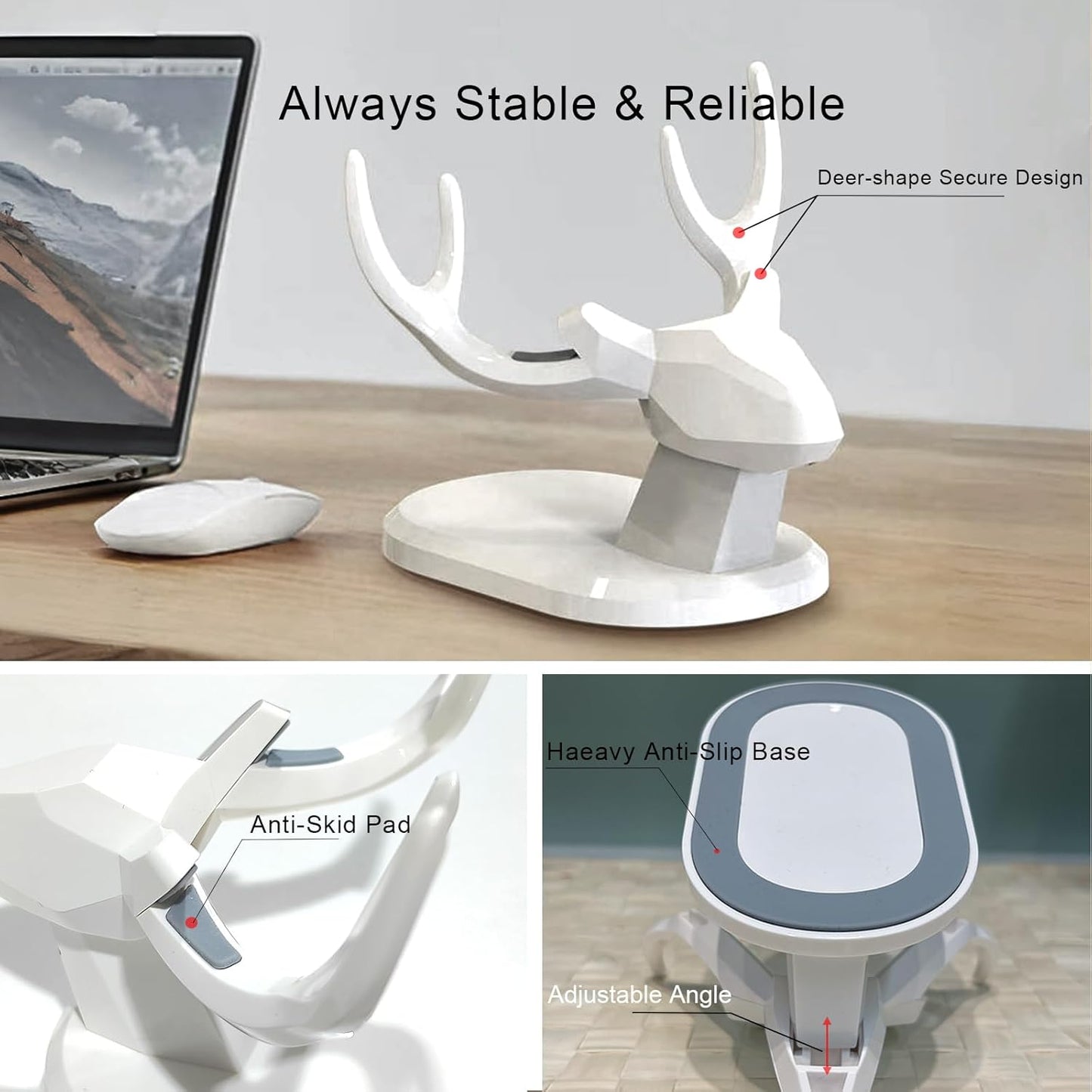 Deer Phone Stand Holder, Stocking Stuffers for Teens - Universal Adjustable Holder for iPhone Android, Cute Desktop Organizer, for Teen Boys and Girls