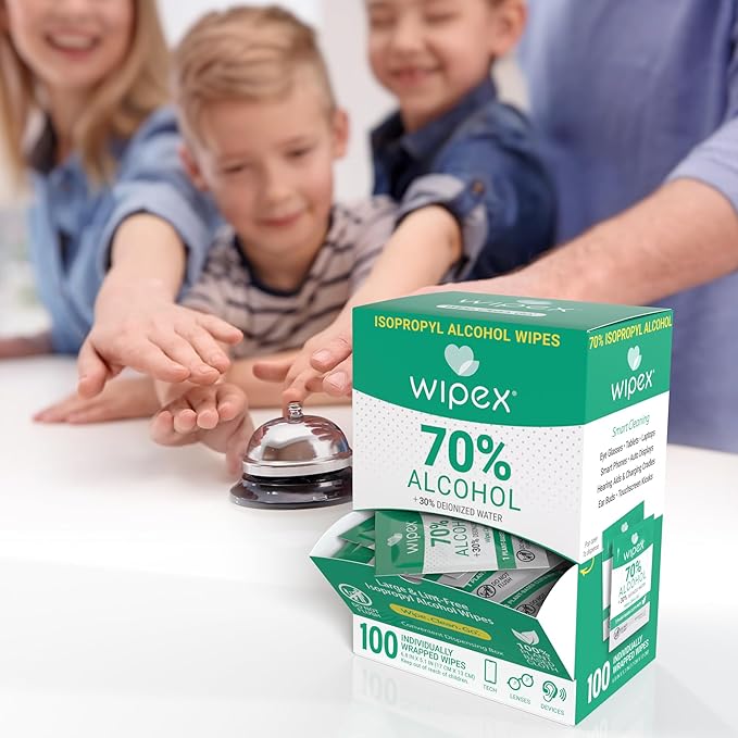 Wipex 70% Isopropyl Alcohol Wipes Individually Wrapped Sachets, Large Electronic wipes in Dispensing Box, Alcohol Prep Wipes, Screen Wipes & Tech Wipes for Sanitizing 100 Count (Pack of 2)