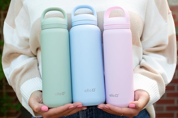 Ello Cooper Twist 32oz Stainless Steel Water Bottle with Chug Lid | Leak Proof | Double Walled and Vacuum Insulated | Built in Carry Loop | Dishwasher Safe | Cashmere Pink
