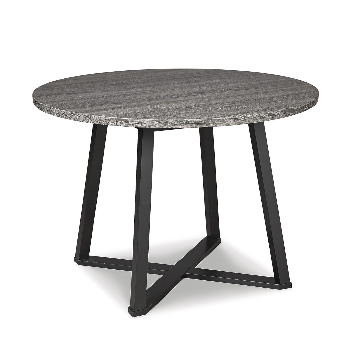 Signature Design by Ashley Centiar Mid Century Round Dining Room Table with Metal Legs, Gray & Black