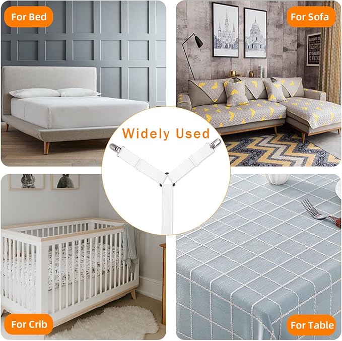 Sheet Fasteners, Adjustable Elastic Bed Sheet Holder Straps for Full,Queen,King Twin Bed,6 Way Cross Sheet Clips Suspenders Band,Fitted Round and Square Mattresses