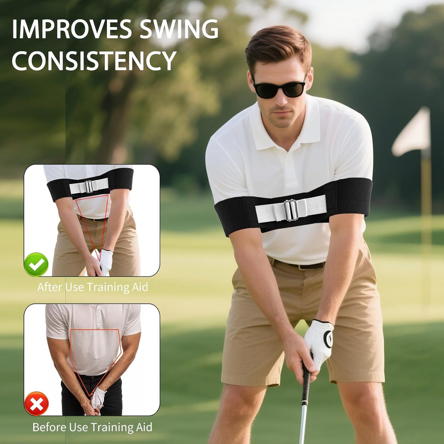 Adjustable Golf Swing Trainer Arm Band-Golf Training Aid with Metal Button for Customized Fit-Enhance Muscle Memory for All Skill Levels-Great Gift for Golfers