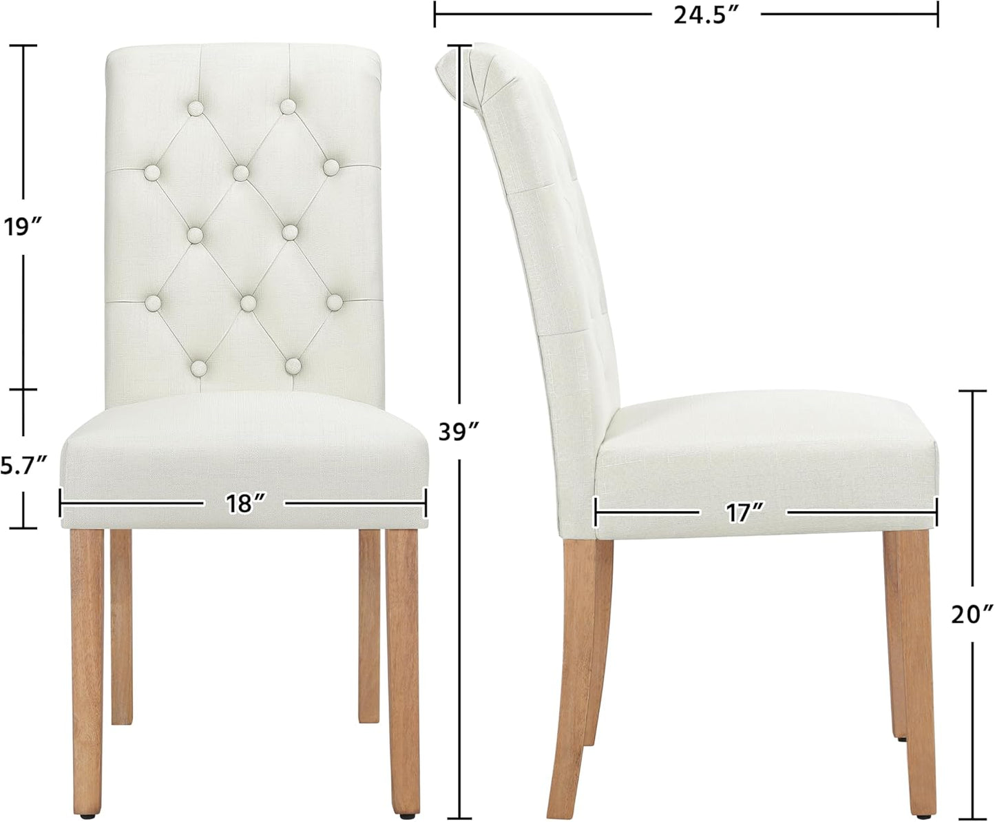 Yaheetech Dining Chairs Set of 4 Fabric Upholstered Dining Room Chairs with Button Tufted High Back and Solid Wood Legs for Kitchen/Living Room/Restaurant, Modern Style, Beige