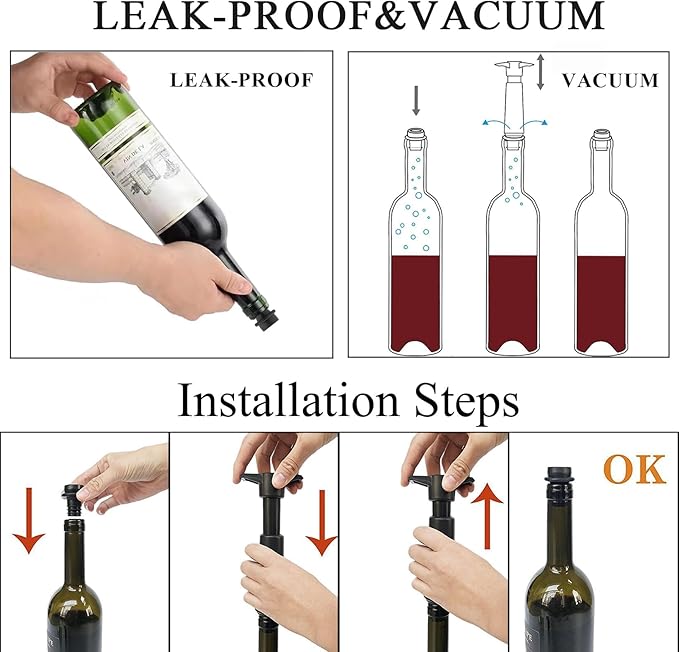 8 PCS Wine Vacuum Stoppers, Keep Wine Fresh for up to 7 Days - 8 Vacuum Stoppers, Wine Pump and Wine Vacuum Stopper, Reusable for Wine Saver, Wine Stoppers for Wine Bottles（Not Include Pump）