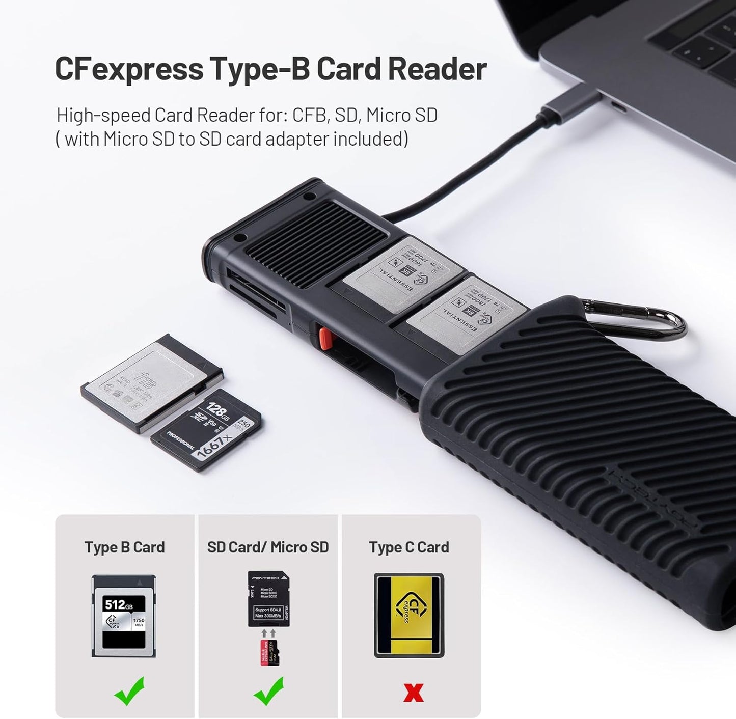 PGYTECH CreateMate USB 3.2 CFexpress A/B Card Reader 10GBps SD Card Reader for Photographer (CFexpress-B, Green)