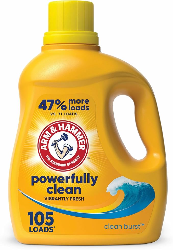 ARM & HAMMER Liquid Laundry Detergent, Clean Burst Fresh, 105 fl oz, 105 Loads, HE Liquid Laundry Detergent