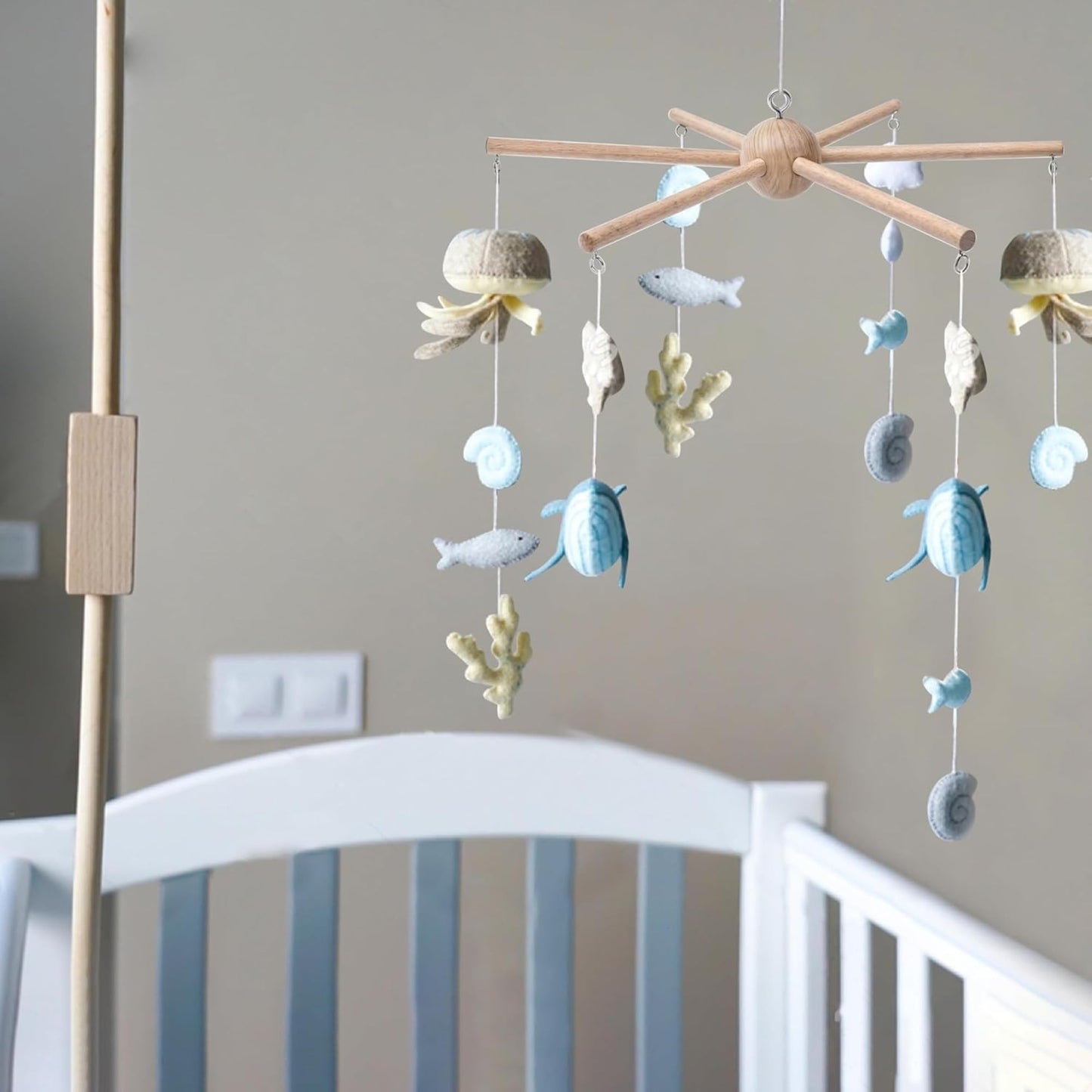 Baby Mobile Kit Frame DIY for Crib Decorative Natural Wooden Wind Chime Equipment Hanger for Infant Boy Girl Home Nursery Creative Craft Wall Balcony Hanging Toy Bell Accessories Bedroom Ceiling Decor