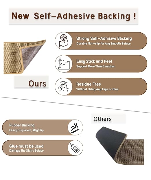 Natural Linen Stair Treads for Wooden Steps, 4 Pcs 8" x 30",Non Slip Stair Runner, Peel and Stick Carpet Indoor for Kids Elders and Pets (4, Beige, 8" x 30")