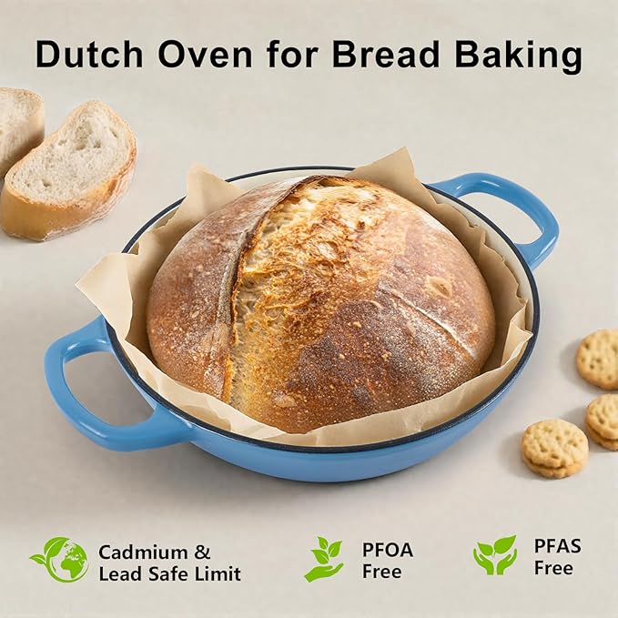 6QT Bread Dutch Oven Pot with Lid, Enameled Cast Iron Dutch Oven for Sourdough Bread Baking, Roasting, Stewing and Soup, Non-Stick Enamel Cookware for Oven/Stovetop, Perfect for Homemade Bread, Blue