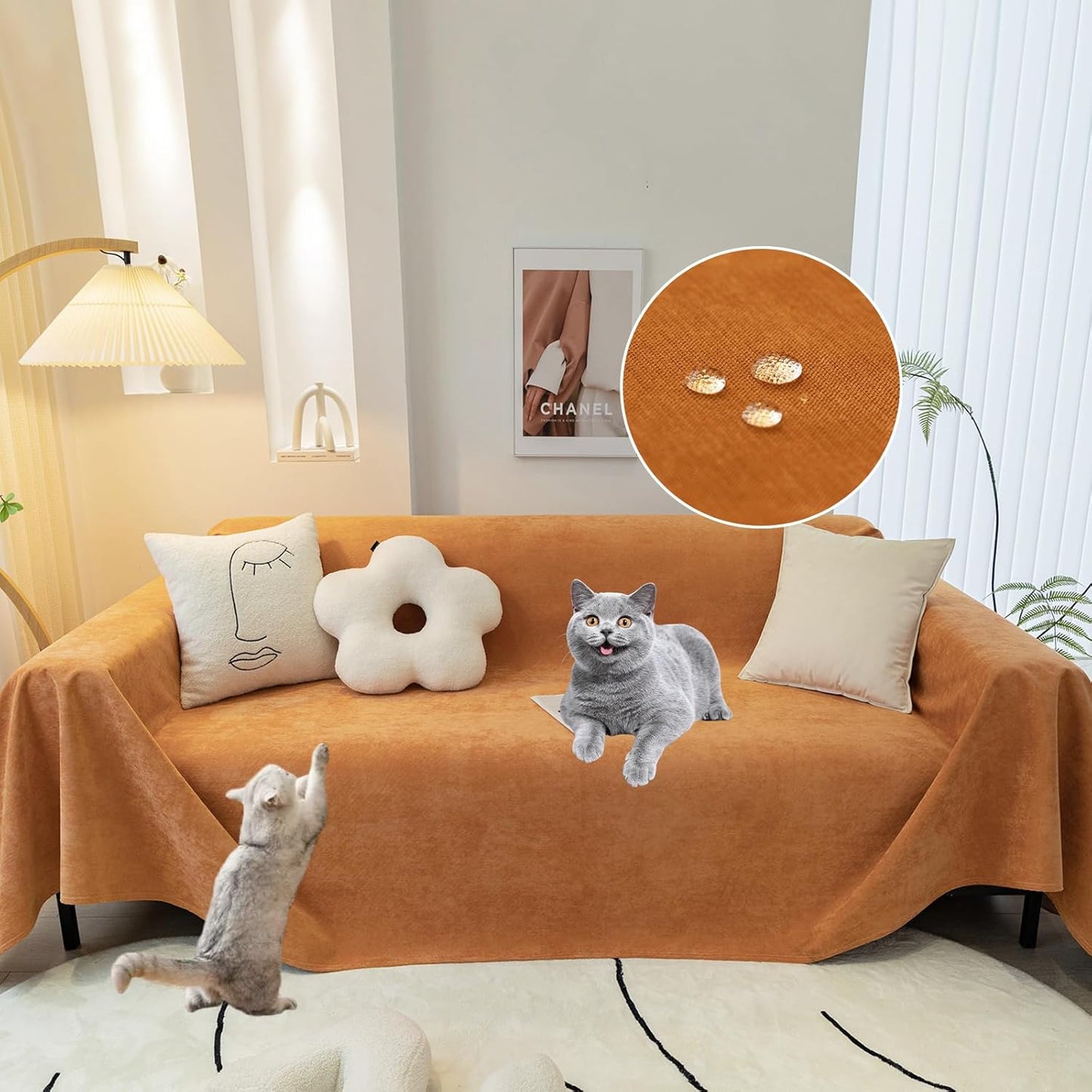 STACYPIK Waterproof Orange Couch Cover for Dogs, Washable Sofa Cover for 2 Cushion Couch, Anti-Cat Scratch Furniture Protector, Anti-Slip Pet Couch Protector,Tear Resistant Futon Cover-71X71IN