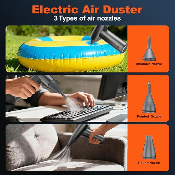 Metal Electric Compressed Air Duster, 300000RPM Brushless Motor with Stepless Speed, Rechargeable Cordless Mini Blower for Computer Keyboard Cleaning, Car Detailing, House and Outdoor Use(Black)