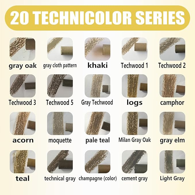 Wood Filler Sticks, 20 Colors Wood Repair Wax Crayons Furniture Markers Touch Up Kit for Repairing Scratches, Dents, Cracks, Holes in Wooden Floors and Furniture, Technicolor Series