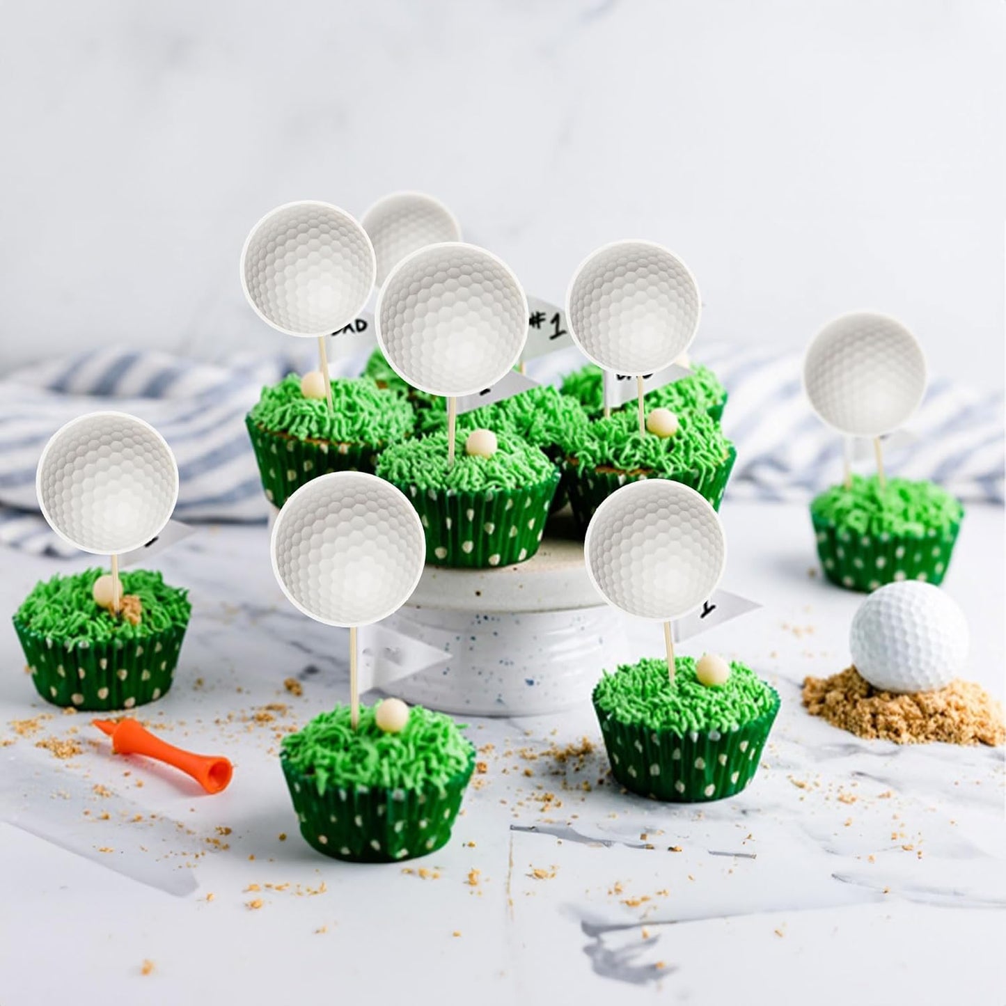 36Pcs Golf Cupcake Toppers Sports Golf Ball Cupcake Picks for Baby Shower Outdoor Sports Players Theme Birthday Party Cake Decorations Supplies