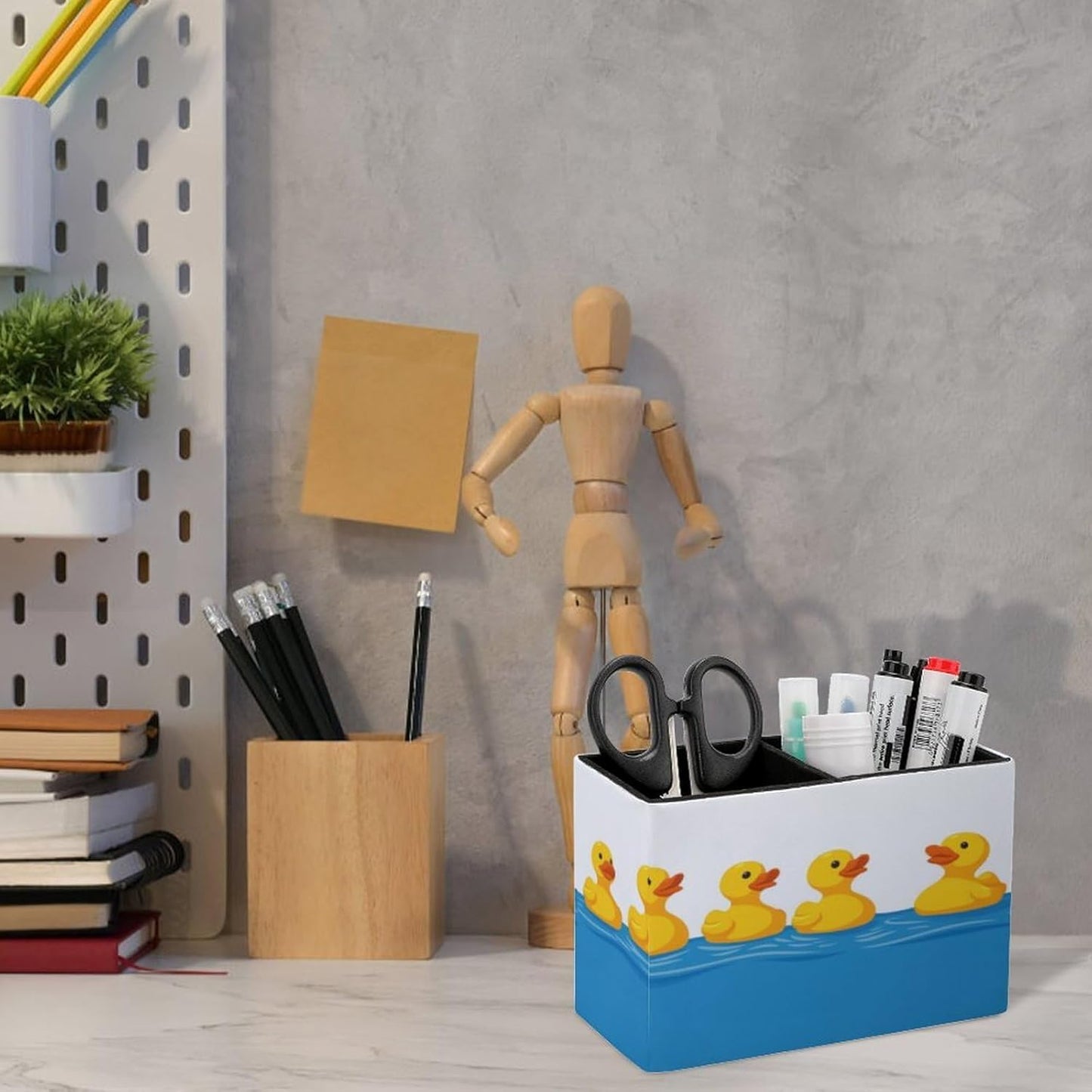 Row Of Ducks Lether Pen Holder for Desk Makeup Brush Holder Office Organizer Desk Accessory for School Office