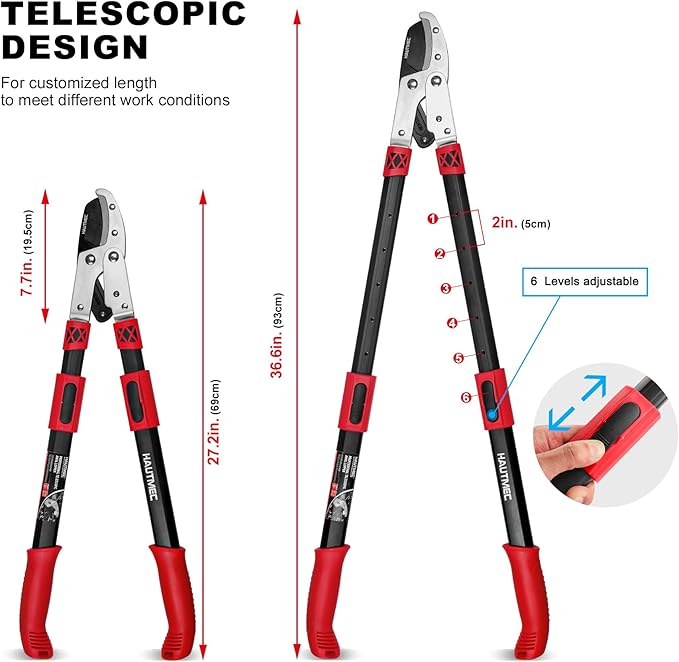 HAUTMEC Anvil Loppers for Tree Trimming Heavy Duty, Extendable 27-37'' Garden Loppers with Compound Action System, 2" Cutting Capacity,with replacement blades, HT0461