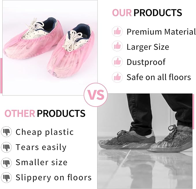 Frontline Shoe Covers Disposable Non-Slip 100 Pack, Premium Non-Woven Durable Booties Shoes Covers – Water Resistant Thick Anti-Slip - One Size Fits Most by Frontline (Pink 100 Pack)