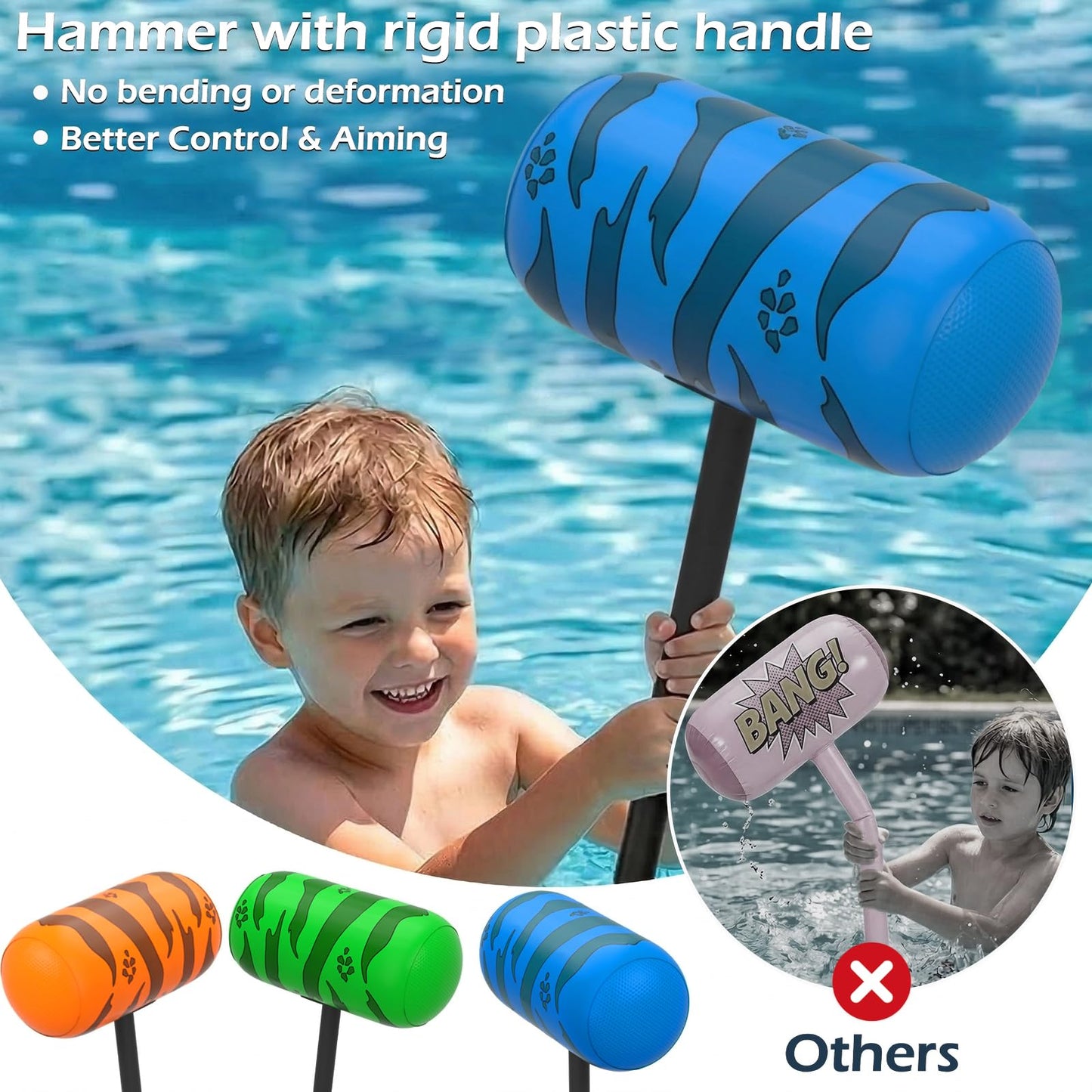 Jasonwell Pool Games Toys Floats -2Pack Inflatable Dinosaur Pool Floats with Blow Up Toy Hammers Ride on Pool Floaties for Kids Teens Adults Lounge Raft Summer Lake Beach Party Decorations (GN&BU XL)