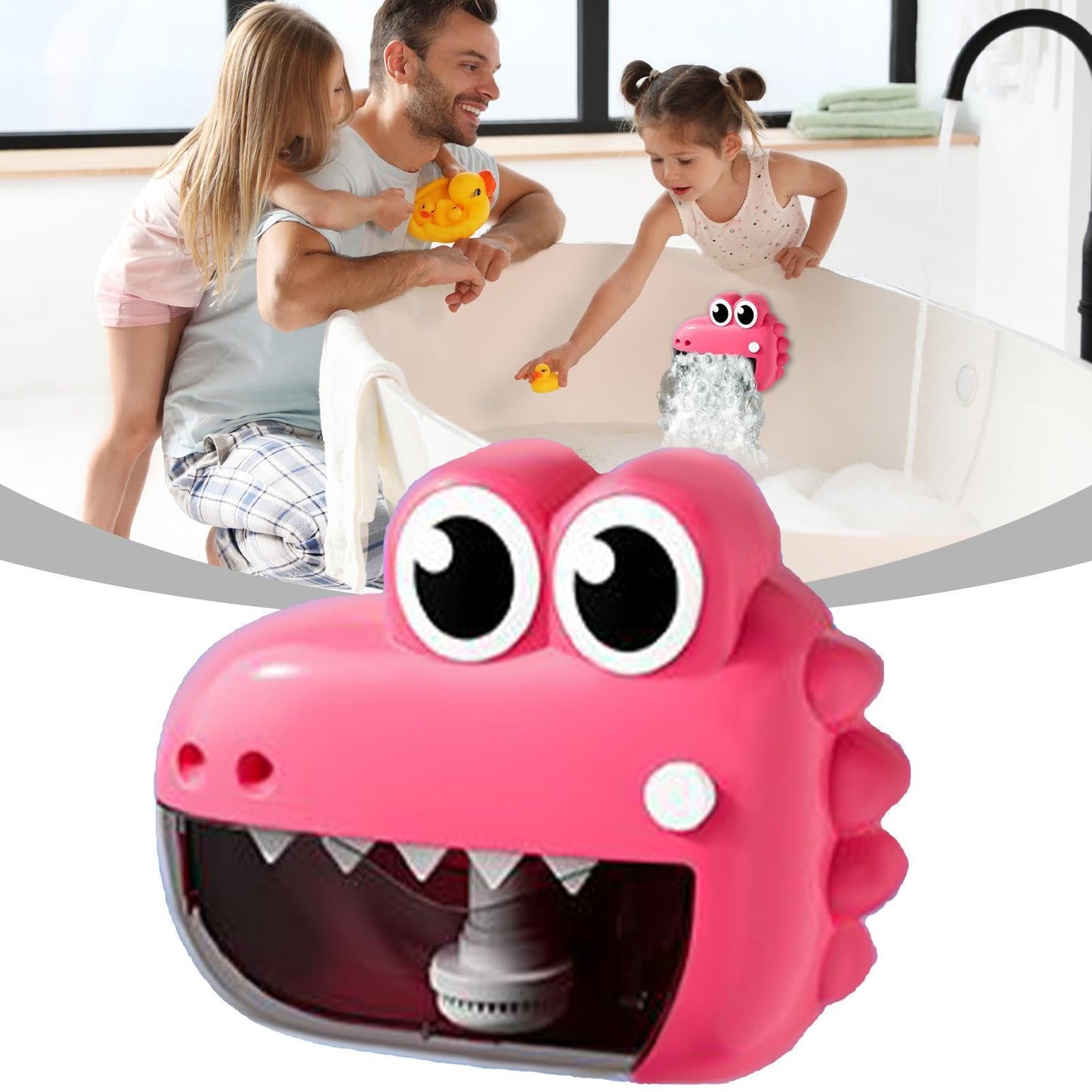 Bubble Machine - Cute Frog Bath Toy Maker, Bathtub Foam Blower Device with Colorful Cartoon Design Water Safe Motor, Automatic Bubble Generating Function, Ideal for Bath Time Play Shower
