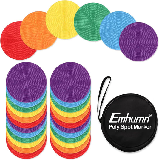 4inch & 9inch Poly Spot Markers for Agility Dot for Gym/PE Training, Dance, 6/12/24 Pcs Round Multiple Color & Size Rubber Non-Slip Spot Marker for Games, Floor Dots and Sport Activities