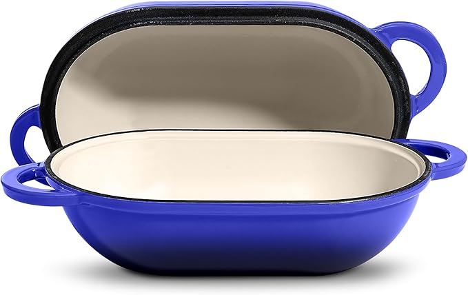 Signature Enameled Cast Iron Sourdough Bread Oven | Non-Stick with Tight Fitting Lid for Perfect Baking and Bread Making | 2QT Oval Oven With Lid [Indigo Blue]